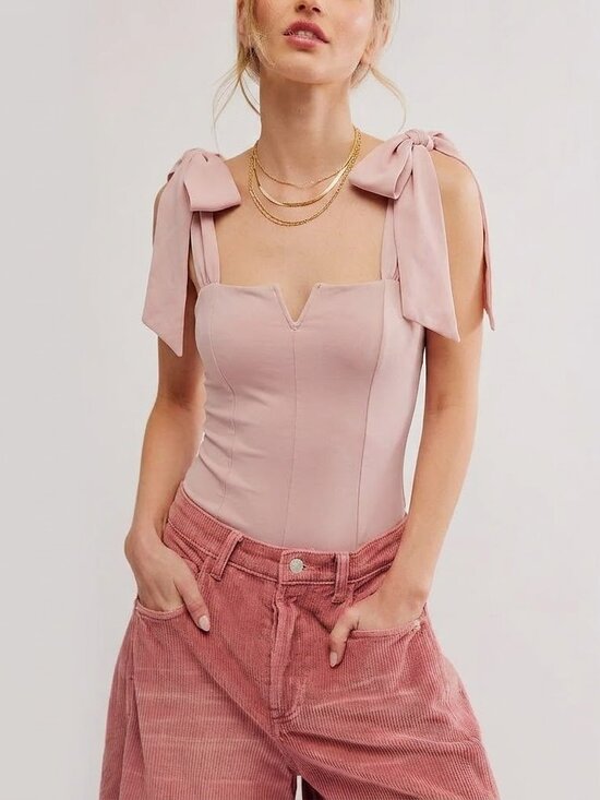 Pink Rose Tops - New Luxe Classics Pink Rose Lola Blush Tie-Shoulder Bodysuit in size Small